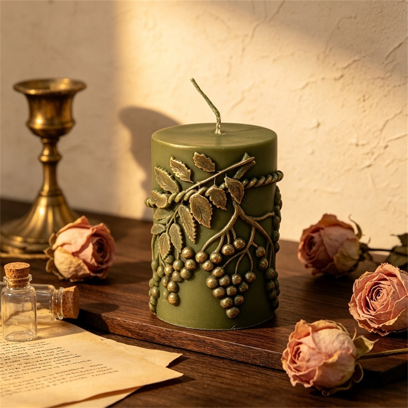 Candle Making Vinings - Rustieke reliëf-bessenbladranken-druivenpilaar kaars siliconen mal botanische